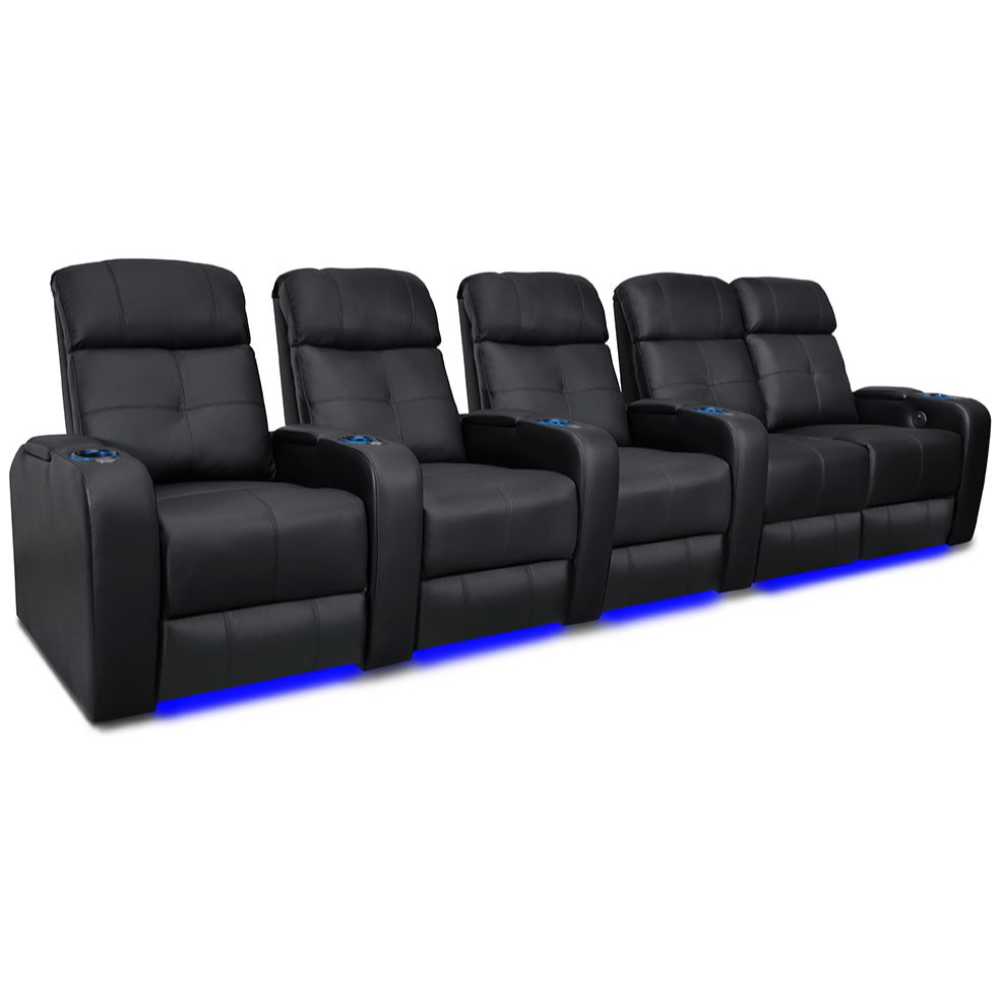 Black Valencia Verona Power Headrest Edition Home Theater Seating Row of 5 Loveseat Right Width 140 Height 42 Depth 36