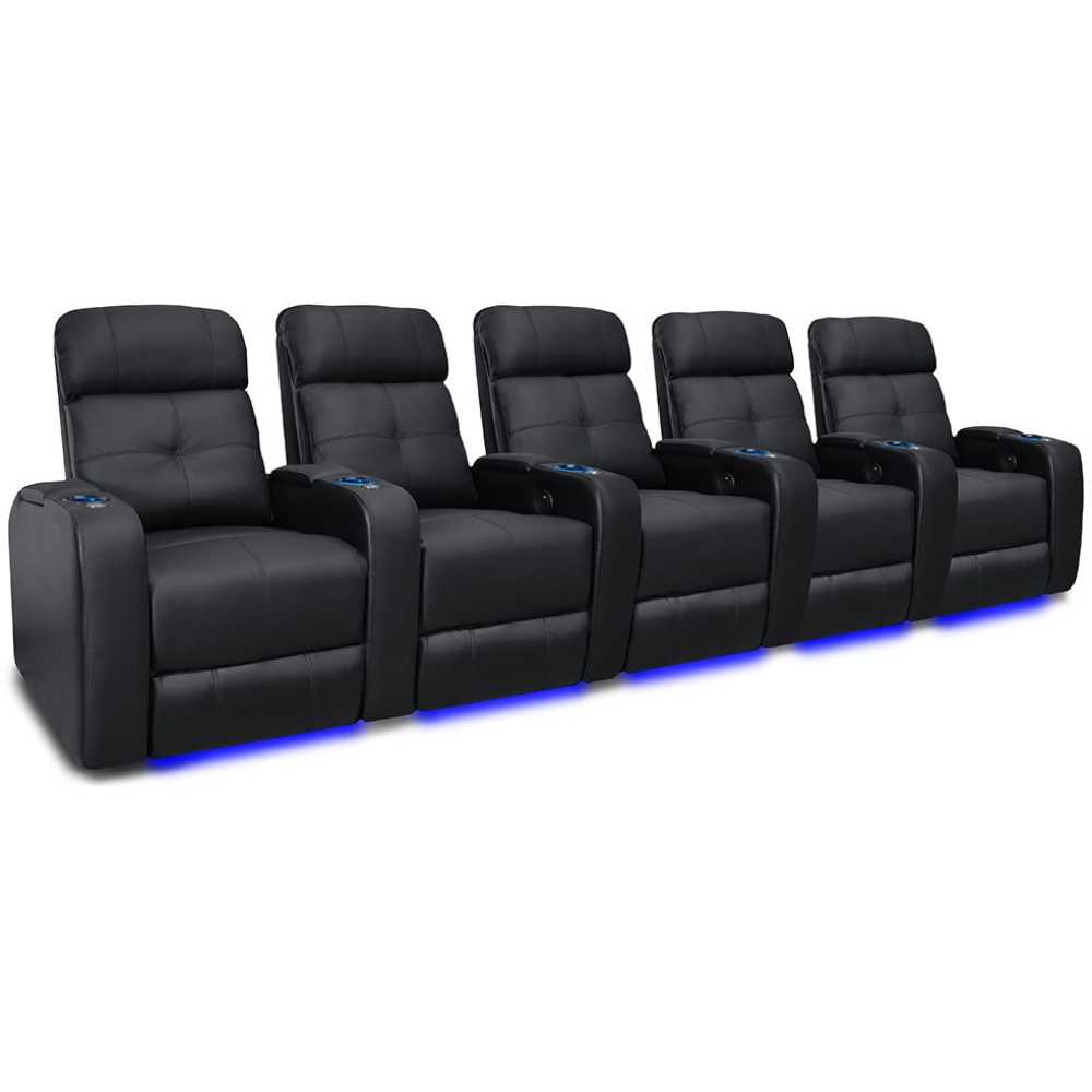 Black Valencia Verona Power Headrest Edition Home Theater Seating Row of 5 Width 145 Height 42 Depth 36