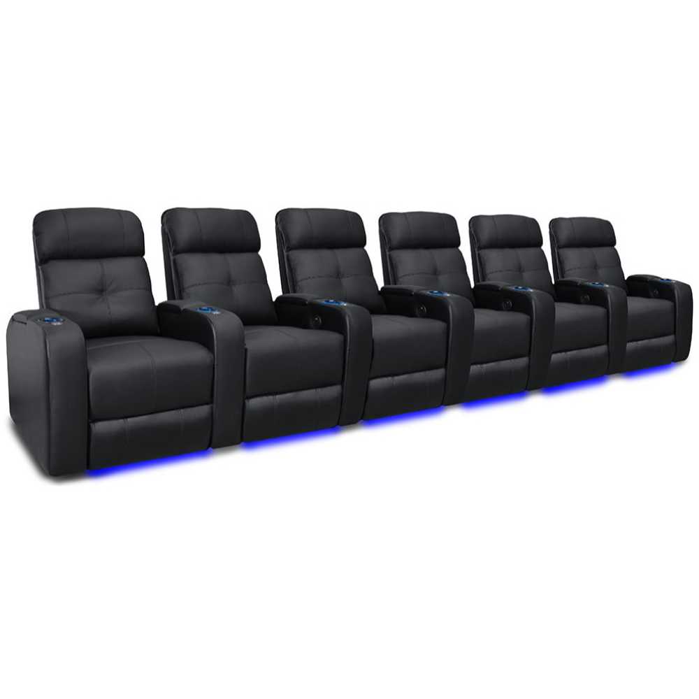 Black Valencia Verona Power Headrest Edition Home Theater Seating Row of 6 Width 174 Height 42 Depth 36