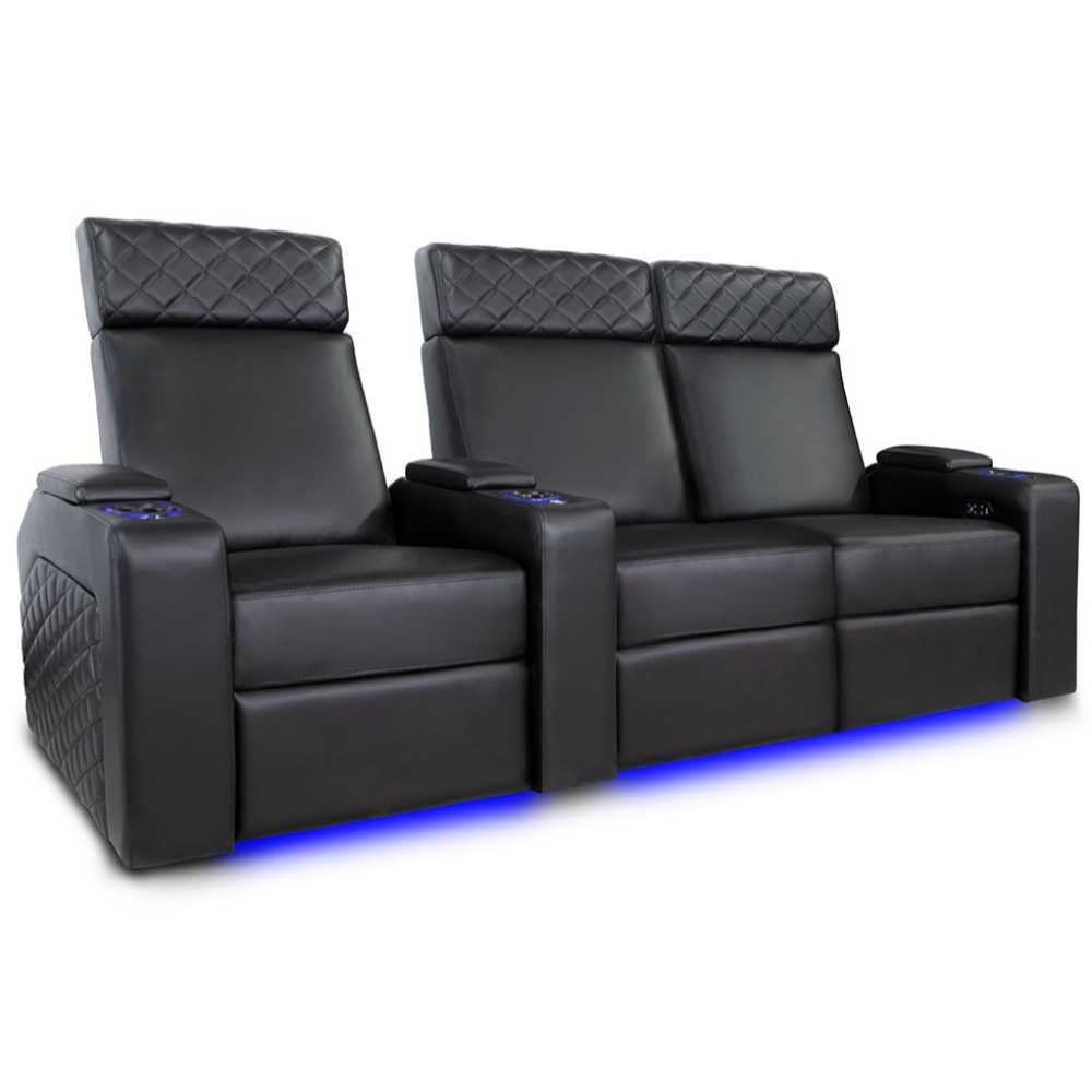 Black Valencia Zurich Home Theater Seating Row of 3 Loveseat Right Width 87 Height 43.75 Depth 36