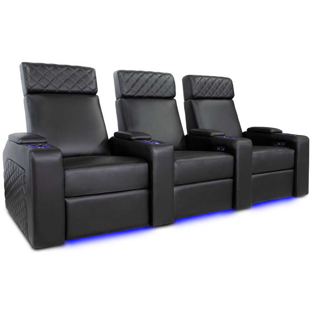 Black Valencia Zurich Home Theater Seating Row of 3 Width 93 Height 43.75 Depth 36