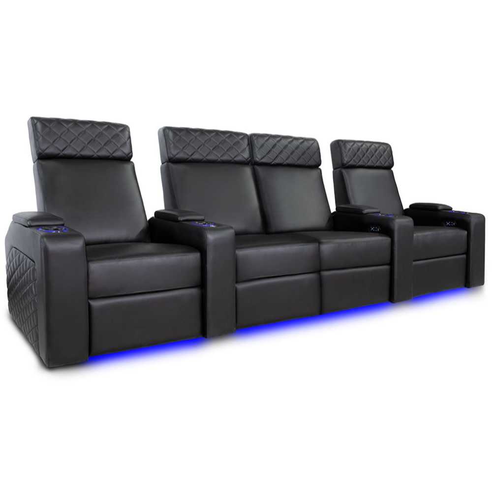 Black Valencia Zurich Home Theater Seating Row of 4 Loveseat Center Width 116 Height 43.75 Depth 36