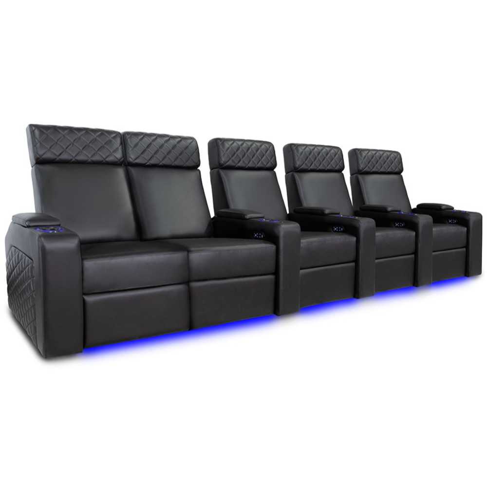 Black Valencia Zurich Home Theater Seating Row of 5 Loveseat Left Width 145 Height 43.75 Depth 36