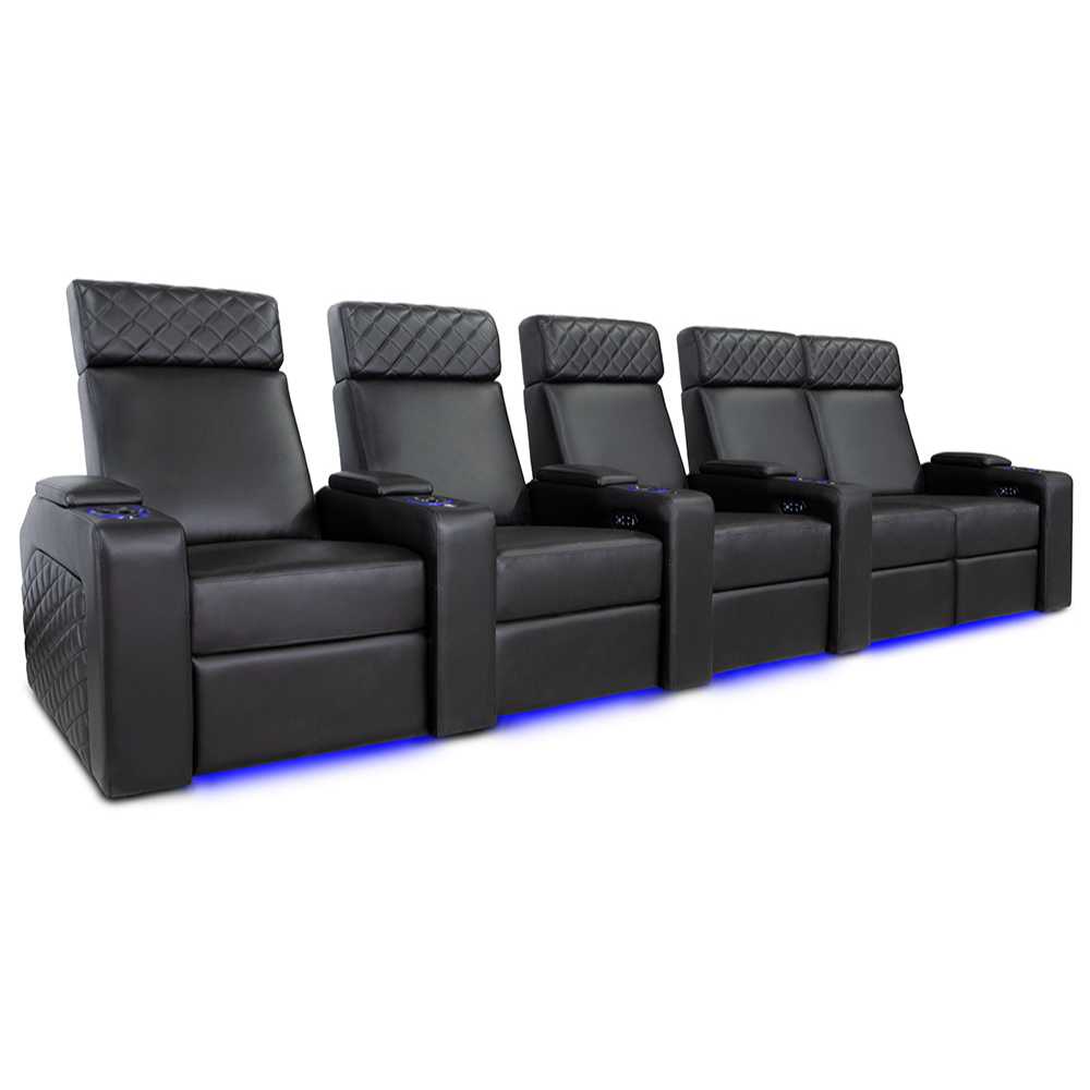 Black Valencia Zurich Home Theater Seating Row of 5 Loveseat Right Width 145 Height 43.75 Depth 36