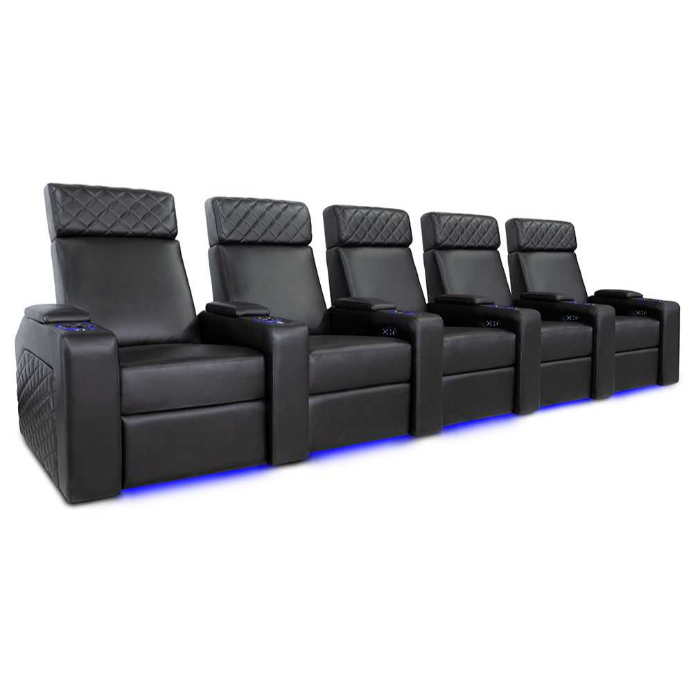 Black Valencia Zurich Home Theater Seating Row of 5 Width 151 Height 43.75 Depth 36