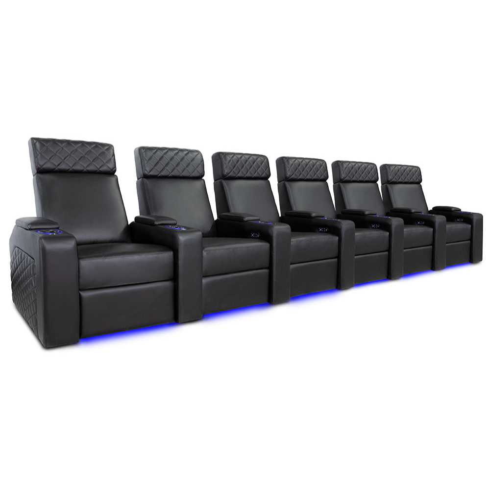 Black Valencia Zurich Home Theater Seating Row of 6 Width 180 Height 43.75 Depth 36