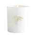 Blanc white single-wick Crate & Barrel Monochrome Scented Candle featuring a gold Atlanta Falcons logo on the front