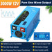 Blue pure sine wave inverter in Sun Gold Power 3000W Inverter 12VDC 120V Output LiFePO4 Battery Back-Up Off-Grid Solar Kit provides 3000W 12V power and 120V AC output
