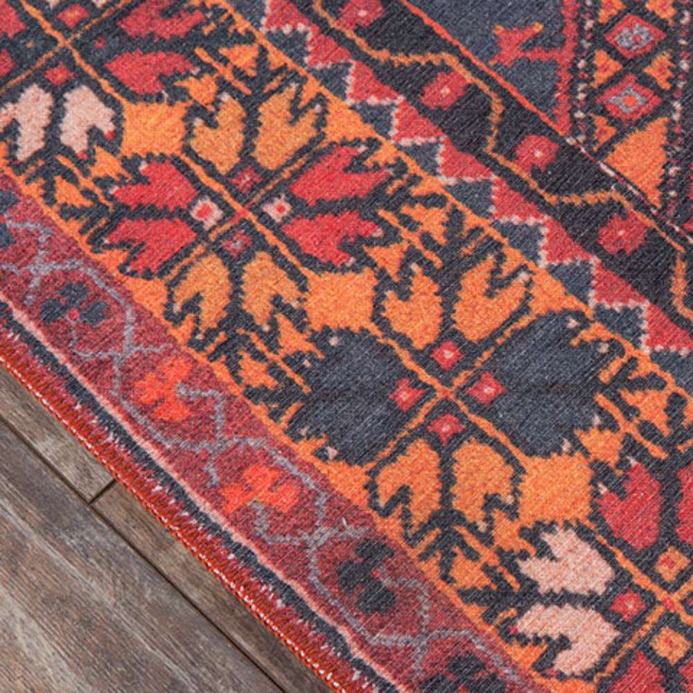 Border of Momeni Afshar Indoor Rug - AFS16 Red showcases detailed floral motifs in warm autumn colors