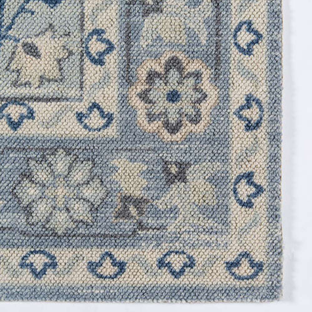 Border of Momeni Anatolia Indoor Rug - ANA-9 Blue features detailed floral motifs with a classic oriental-inspired style