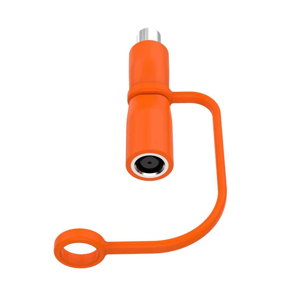 Bottom angled view of Jackery Adapter DC7909 to DC8020 highlighting the metal connector tip and attached orange protective cap