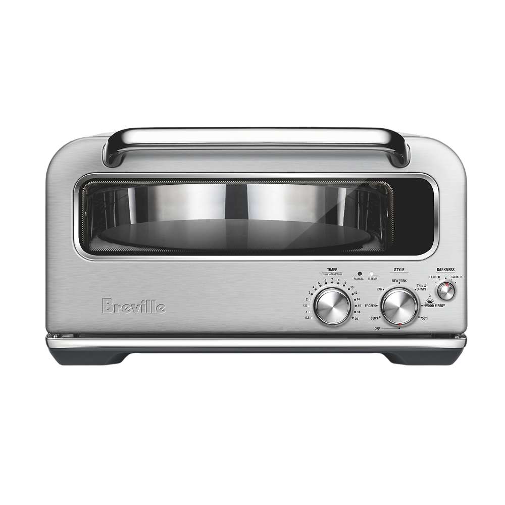 Breville® Smart Oven® Pizzaiolo Pizza Oven front view shows the empty pizza stone and manual control dials