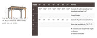 Brookside Timber Frame Hawthorne Pergola diagram shows its wooden structure, measurements, and size options for installation