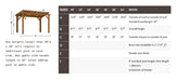 Brookside Timber Frame Highlan Oasis Pergola size chart displays various dimensions and specifications