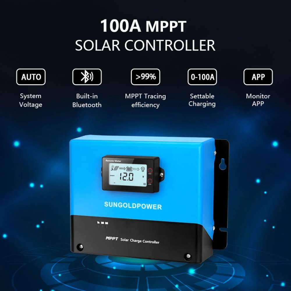 Built-in Bluetooth and over 99% MPPT efficiency on Sun Gold Power 100 Amp MPPT Solar Charge Controller