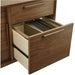 Built-in file drawer inside Crate & Barrel Tate 64.5" Walnut Storage Media Console designed for hanging file folders