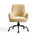 Camel Covet Velvet Crate & Barrel Bellevue Upholstered Office Chair in warm camel velvet with rounded arms and a black rolling base