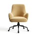 Camel Doux Chenille Crate & Barrel Bellevue Upholstered Office Chair in camel chenille fabric with a curved back cushioned seat and black caster base
