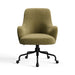 Capers Monet Recycled Chenille Crate & Barrel Bellevue Upholstered Office Chair in capers green chenille with padded arms and a black rolling base