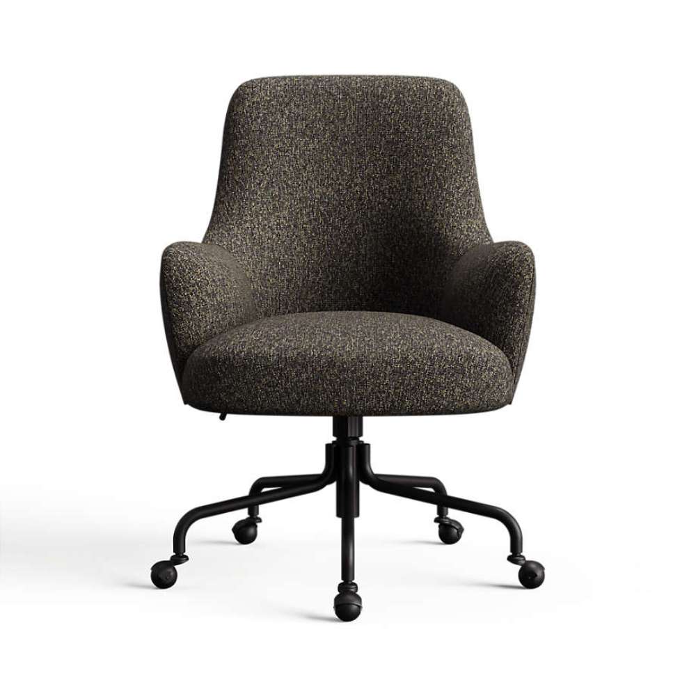 Carob Serene Textured Weave Crate & Barrel Bellevue Upholstered Office Chair in dark carob textured fabric with a supportive backrest and caster base