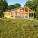 The GardenHouse24 USA Caroline 90 Garden Room showcasing its wooden structure, gabled roof, and clean landscape in the woods.