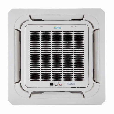 Ceiling cassette indoor unit of the Senville 12000 BTU Ceiling Cassette Air Conditioner - Heat Pump - SENA12HFIC has a square vent design with air grilles in the center