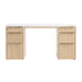 Centered front view of Crate & Barrel Batten 62" White Oak Wood Console Desk with White Marble Top with six fluted drawer fronts