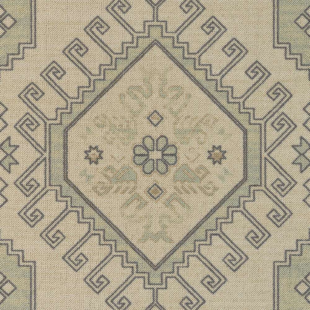 Central medallion of Momeni Anatolia Indoor Rug - ANA-11 Sage showcases a floral-inspired motif surrounded by striking geometric details