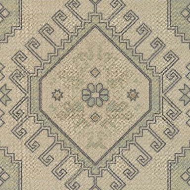 Central medallion of Momeni Anatolia Indoor Rug - ANA-11 Sage showcases a floral-inspired motif surrounded by striking geometric details