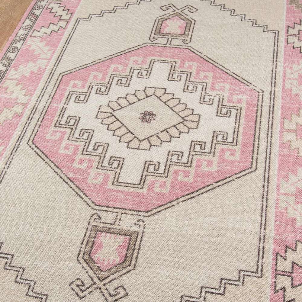 Central medallion design of Momeni Anatolia Indoor Rug - ANA-2 Pink stands out with bold geometric detailing