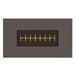 Charcoal Warming Trends AON Steel Rectangular Fire Pit Table reveals its long brass burner system recessed into the center