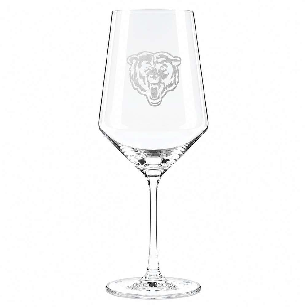 Chicago Bears Crate & Barrel NFL Tour 18oz Red Wine Glass, Set of 4 featuring the Bears roaring bear-head logo etched on a clear stemmed wine glass