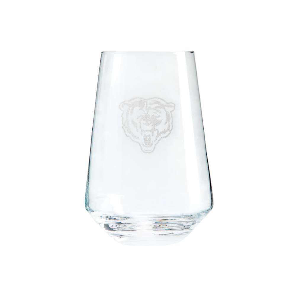 Chicago Bears Crate & Barrel NFL Tour 19oz Stemless Wine Glass, Set of 4 featuring the bear-head logo etched on clear glass