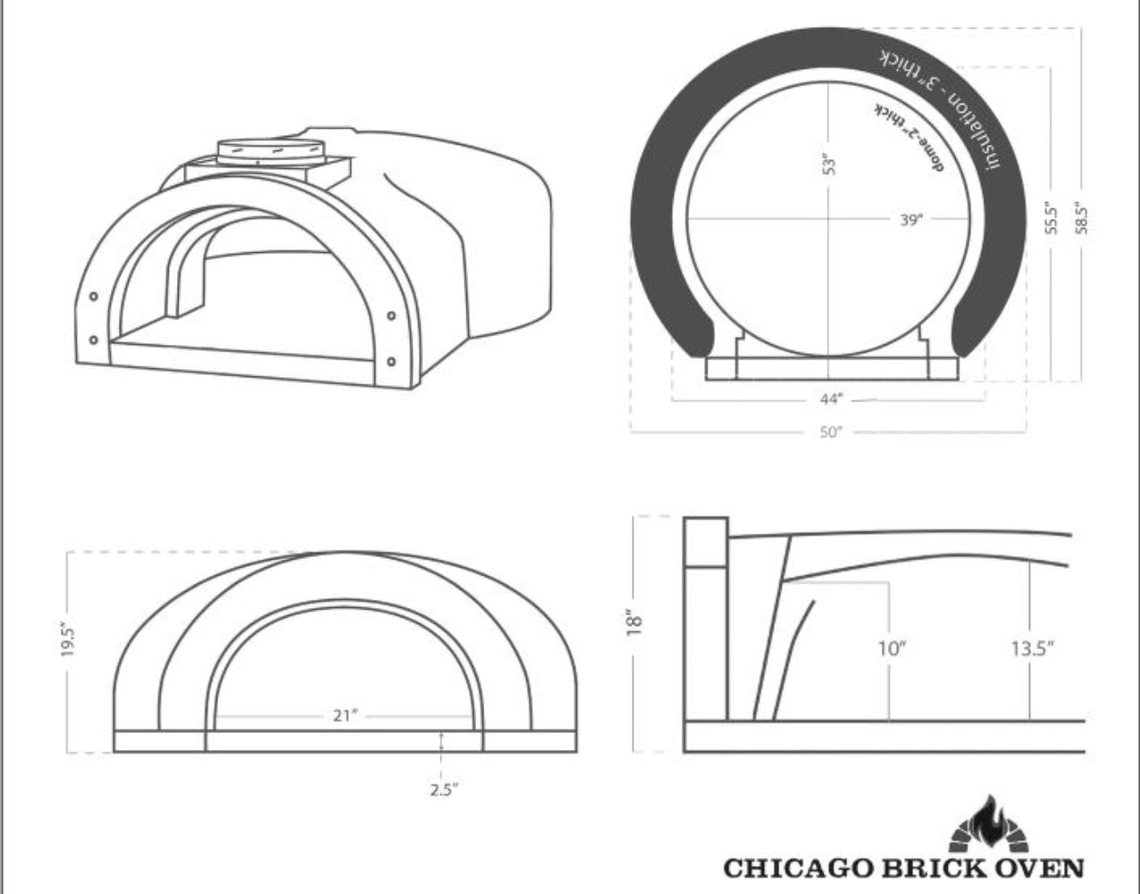 Chicago Brick Oven 1000 Gas and Wood Oven w/ Spacious Cooking Surface Specifications