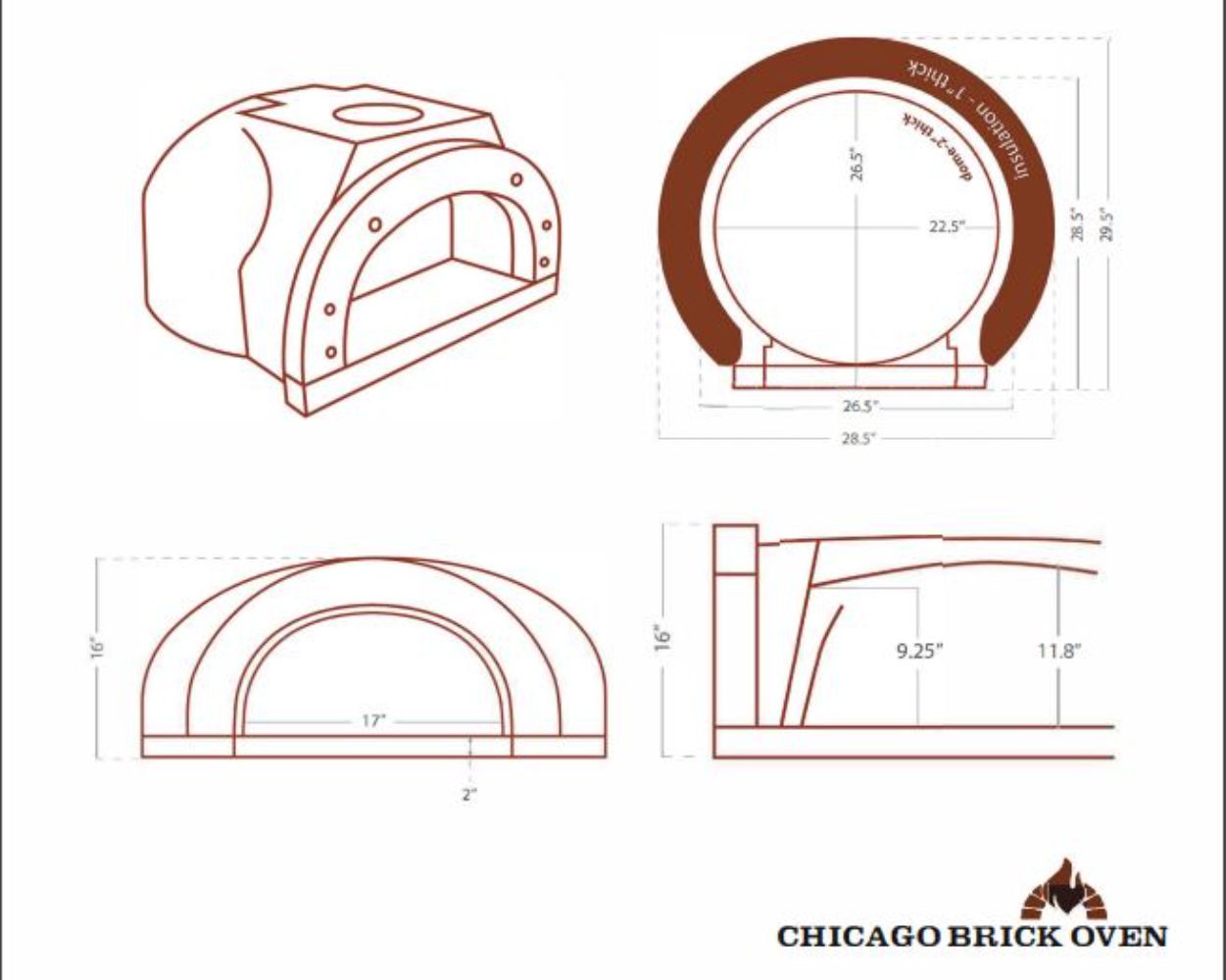 Chicago Brick Oven 500 DIY Kit Wood Fired Pizza Oven Specifications