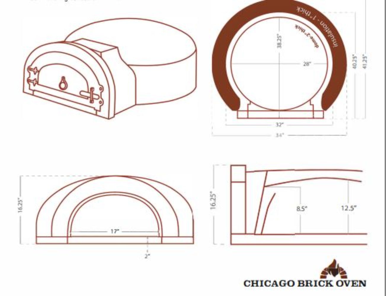 Chicago Brick Oven 750 DIY Kit Wood Fired Oven Pizza Specifications