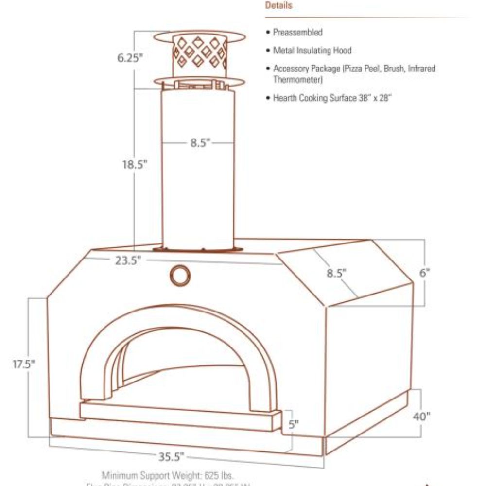 Chicago Brick Oven 750 Gas Preassembled Countertop Wood Oven Silver Vein Specifications