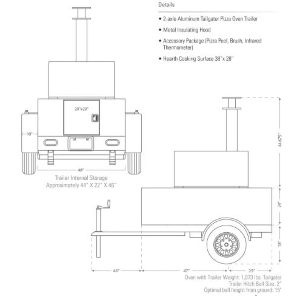 Chicago Brick Oven 750 Gas Tailgater Wood Oven w/ Trailer Specifications