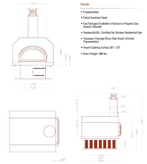 Chicago Brick Oven 750 Natural Gas Hybrid Countertop Wood Oven w/ Skirt Specifications