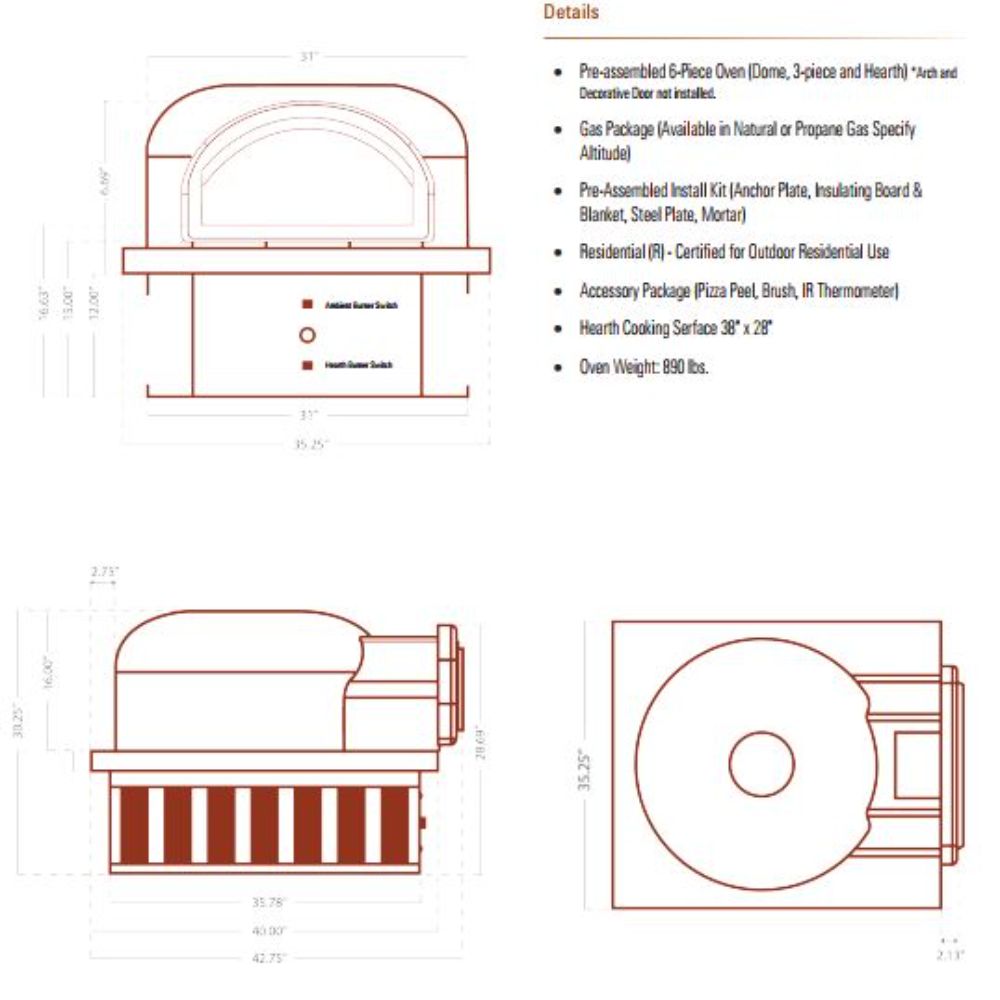 Chicago Brick Oven 750 Natural Gas w/ Dual-Fuel Pizza Oven Option Specifications