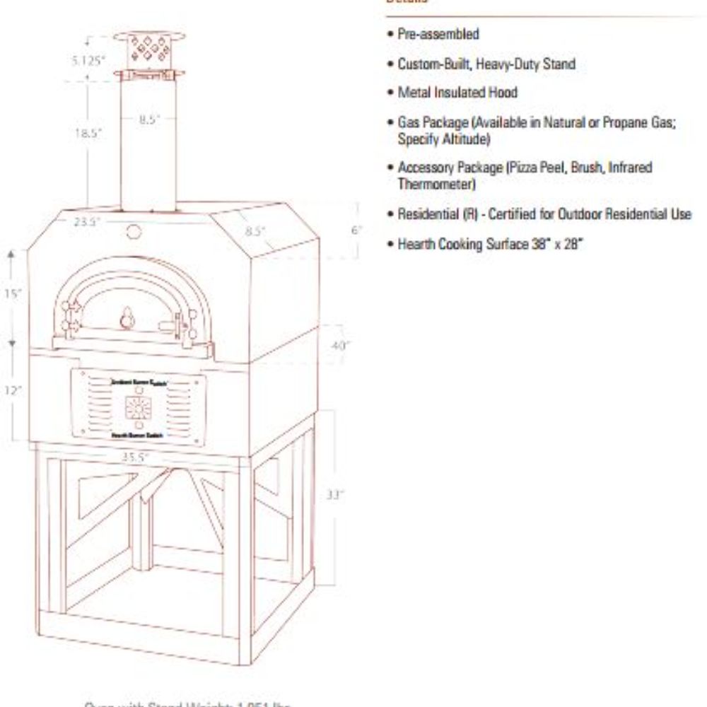 Chicago Brick Oven 750 Propane Gas and Wood Oven w/ Hybrid Stand Specifications