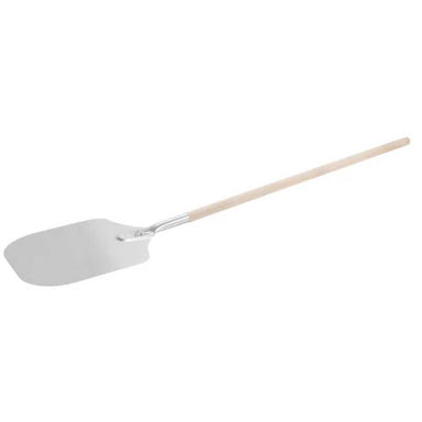 Chicago Brick Oven 1000 Peel - 12 x 14 Aluminum Pizza Peel with 38 Wood Handle, featuring a wide, flat metal surface attached to a long wooden handle