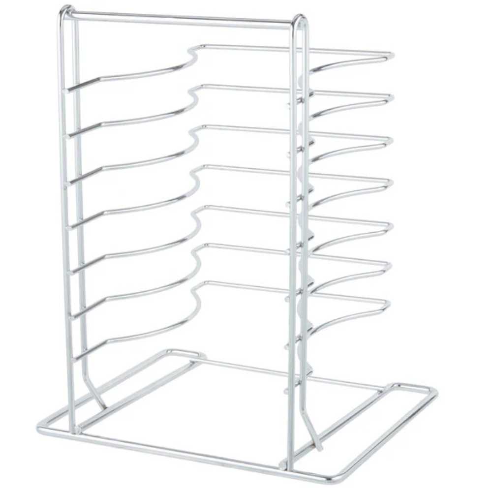 Chicago Brick Oven 7 Slot Wall Mounted Pizza Pan Rack, a metal rack designed to hold up to seven pizza pans