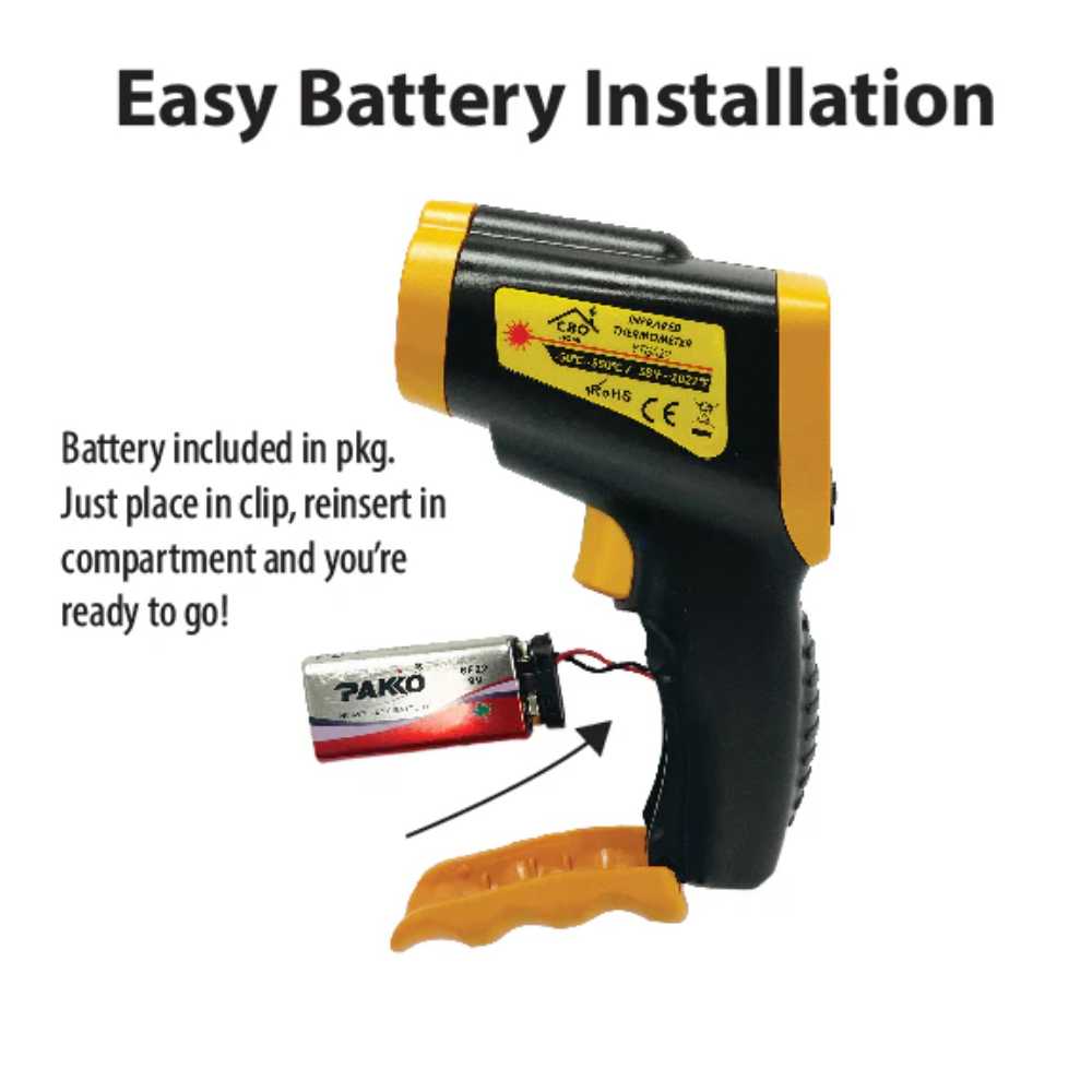 Chicago Brick Oven Infrared Thermometer Gun with its battery installation area open