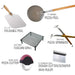 Chicago Brick Oven – The Apprentice - Accessories Bundle, featuring a 12 x 14 foldable pizza peel, 9 turning pizza peel, two-pack pizza spinners, cast iron Tuscan grill, wheel blade pizza cutter, and a 6 stainless steel dough cutterscraper with ruler