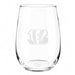 Cincinnati Bengals Crate & Barrel NFL Aspen 17oz Stemless Wine Glass, Set of 4 features a clear stemless glass etched with the Bengals striped "B" logo