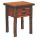 Cinnamon Fireside Lodge Hickory Log One Drawer Nightstand shown as a small rustic nightstand with log legs, a square top, and one drawer