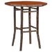 Cinnamon Fireside Lodge Hickory Log Round Pub Table - 40 Inch features a warm cinnamon-toned round top with a natural bark edge and sturdy rustic log legs