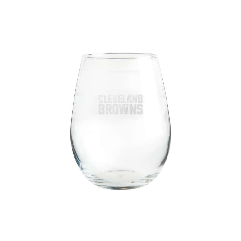 Cleveland Browns Crate & Barrel NFL Aspen 11.75oz Stemless Wine Glass, Set of 4 featuring an etched Cleveland Browns wordmark on clear glass