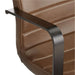 Close-up of Crate & Barrel Graham Brown Office Chair highlighting brown upholstery and black metal armrests